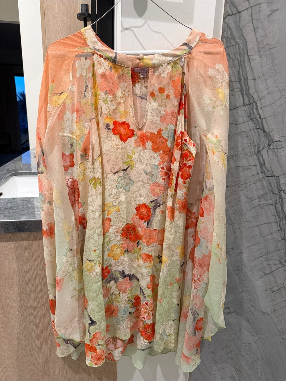 Floral Chiffon A-Line Skirt - Peach Multi Cape Dress